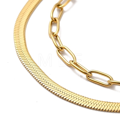 304 Stainless Steel Paperclip & Herringbone Chains Double Layer Necklace for Men Women NJEW-E046-01G-1