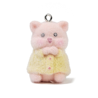 Animal Theme Flocky Opaque Resin Pendants RESI-H042-01P-19-1