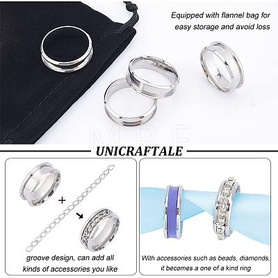 Unicraftale 12Pcs Stainless Steel Grooved Finger Ring Settings STAS-UN0038-94E-1