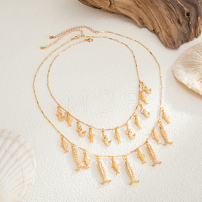 Bohemian Ocean Zinc Alloy & Iron Multiple Fish Pendant Double Layer Necklaces for Women WG627B2-01-1