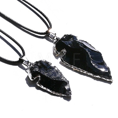 Black Obsidian Arrowhead Pendant Natural Stone Irregular Shield Necklace Jewelry CV2982-2-1