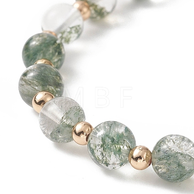 Glass Imitation Green Quartz & Brass Beaded Stretch Bracelet for Women BJEW-JB09187-1