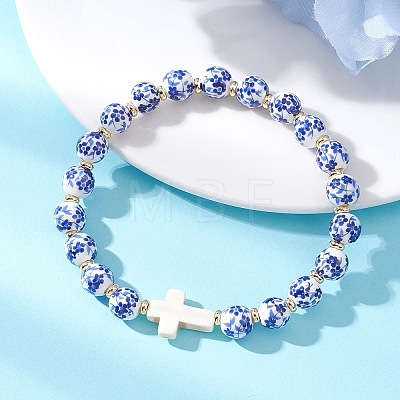 Handmade Porcelain & Synthetic Turquoise Beaded Bracelets BJEW-JB13571-1
