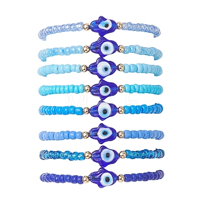8Pcs Glass Seed Beads & Lampwork Beaded Stretch Bracelets for Women BJEW-MZ00263-1