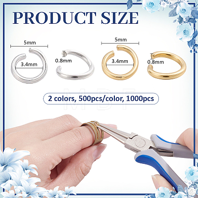 1000Pcs 2 Colors 304 Stainless Steel Jump Rings STAS-PH0007-65A-1