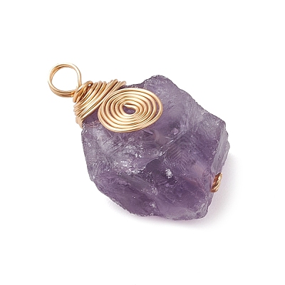 Raw Rough Natural Green Aventurine/Tiger Eye/Rose Quartz/Amethyst/Quartz Crystal Copper Wire Vortex Wrapped Pendants PALLOY-JF03300-1