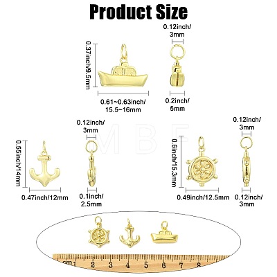 9Pcs 3 Styles Helm & Ship Charms Brass Pendants KK-CJ0005-75-1