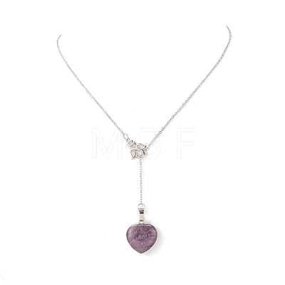 5Pcs 5 Style Natural Mixed Gemstone Heart Lariat Necklaces Set NJEW-JN04269-1