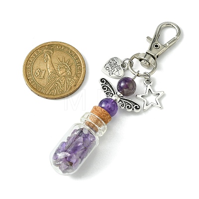 Glass Wishing Bottle with Natural Amethyst inside Pendant Decorations HJEW-JM01741-05-1