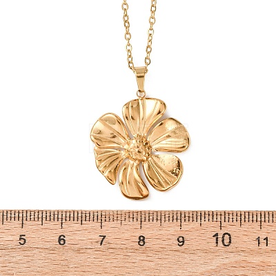 304 Stainless Steel Textured Flower Pendant Necklaces for Women NJEW-C117-01C-G-1