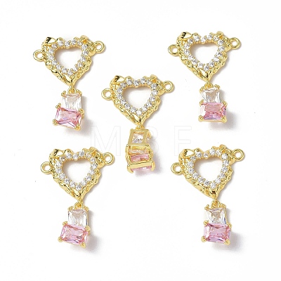 Brass Pave Clear & Pink Cubic Zirconia Connector Charms KK-P223-40G-1