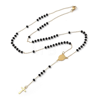 Glass Rosary Bead Necklaces NJEW-H019-03G-1