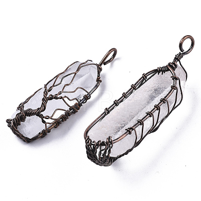 Natural Quartz Crystal Wire Wrapped Pointed Pendants G-T133-R02E-1