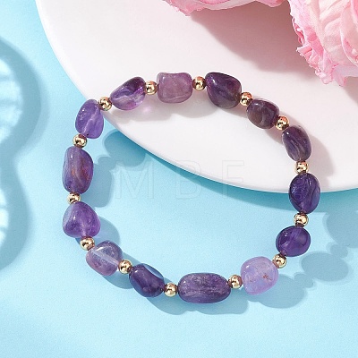 Natural Gemstone & Brass Beads Stretch Bracelets for Women BJEW-JB13414-1