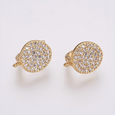 Brass Micro Pave Cubic Zirconia Hoop Earring Findings with Latch Back Closure ZIRC-K075-24G-1