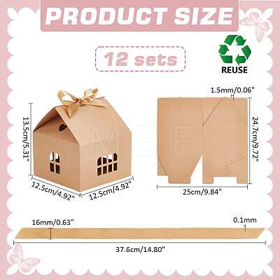 House Shaped Kraft Paper Folding Gift Box with Hollow Window and Ribbon AJEW-WH0166-88A-1