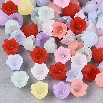 Frosted Transparent Acrylic Flower Bead Caps OACR-Q203-01-1