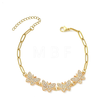 Alloy Full Crystal Rhinestone Butterfly Link Chain Anklets AJEW-AN00813-1