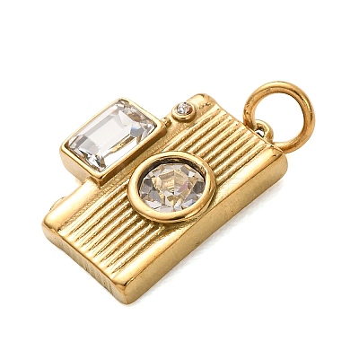 304 Stainless Steel Micro Pave Clear Cubic Zirconia Pendants CU-B001-04G-1