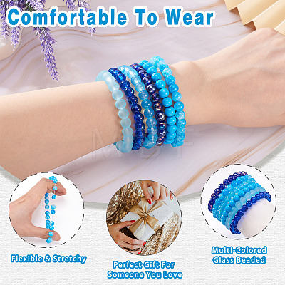 6Pcs 6 Styles 8mm Glass Round Beaded Stretch Bracelet Sets BJEW-TAC0021-1