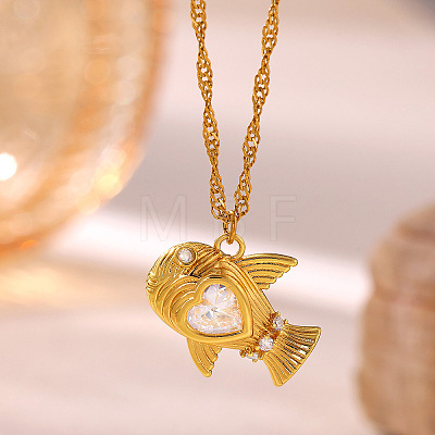Ocean Brass Pave Clear Cubic Zirconia Pendant Necklaces WG5C2ED-06-1