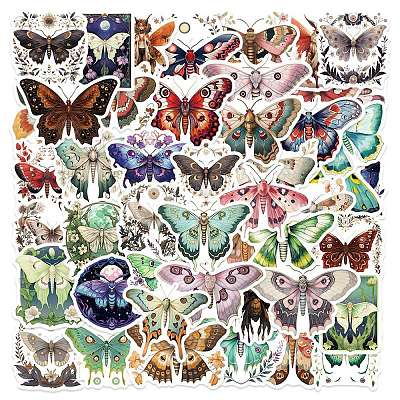 50Pcs Moth PVC Self Adhesive Cartoon Stickers X-STIC-B001-19-1