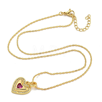 Brass Pave Cubic Zirconia Peach Heart Pendant Necklaces for Women NJEW-Q346-03G-02-1