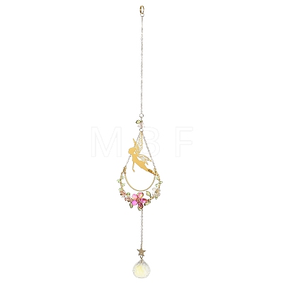 Brass Elf Moon Pendant Decoration HJEW-TA00226-1