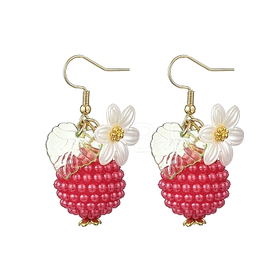 2 Pairs Strawberry ABS Plastic Imitation Pearl Dangle Earrings EJEW-JE06761-1