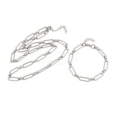 304 Stainless Steel Paperclip Chains Bracelet & Necklace Jewelry Sets SJEW-L199-02P-1