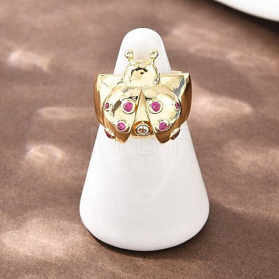 Ladybug Brass Micro Pave Cubic Zirconia Cuff Rings for Women RJEW-A088-09B-G-1