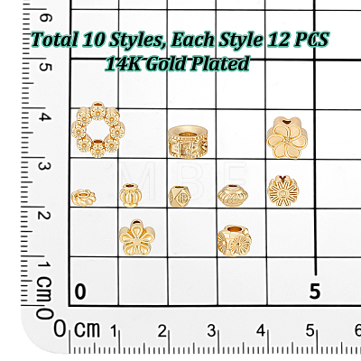 120Pcs 10 Styles Rack Plating Alloy Bead FIND-PH0038-12-1