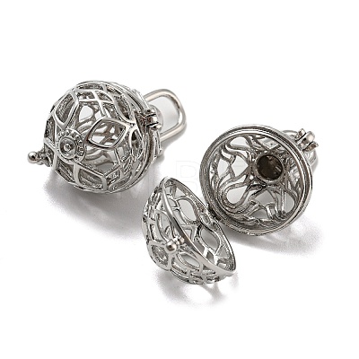 Rack Plating Brass Hollow Round Cage Pendants KK-P238-01P-1