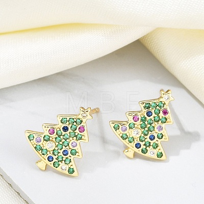 Christmas Rack Plating Brass Cubic Zirconia Stud Earrings EJEW-K245-55D-G-1