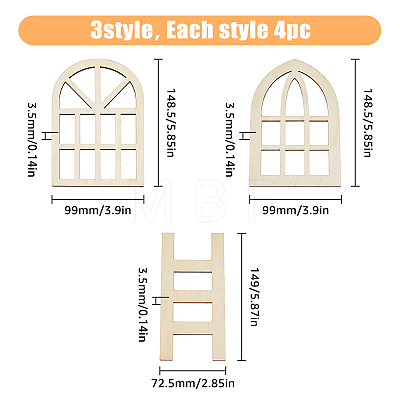 12Pcs 3 Styles Wooden Mini Ladders & Windows WOOD-FH0002-05-1