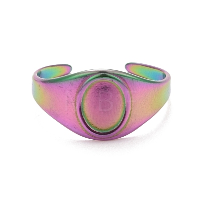 Ion Plating(IP) Rainbow Color 304 Stainless Steel Oval Chunky Open Cuff Ring for Women RJEW-C025-14M-1