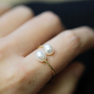 Natural Freshwater Pearl Oval Beaded Cuff Rings WG91F01-01-1