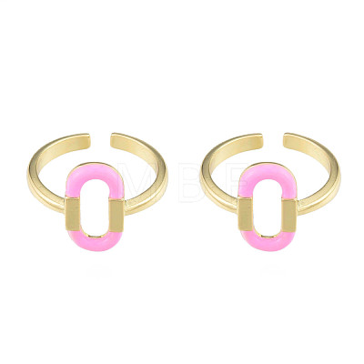 Pink Enamel Oval Open Cuff Ring RJEW-N039-104-1