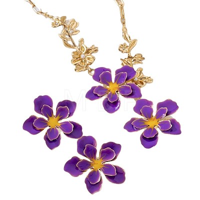 Flower Iron Enamel Stud Earring & Pendant Necklaces for Women WGE42BA-01-1