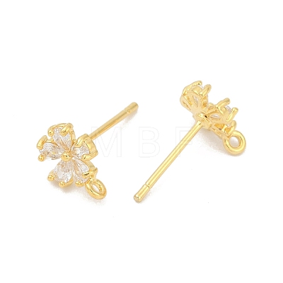 Brass Micro Pave Clear Cubic Zirconia Stud Earring Findings KK-Z099-02G-01-1