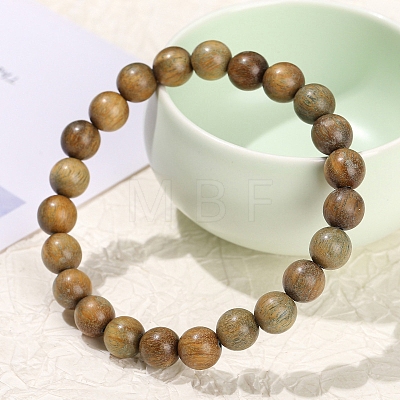Natural Sandalwood Rond Bead Stretch Braclets for Men Women PW-WG55664-03-1