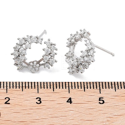 Rhodium Plated 925 Sterling Silver Micro Pave Cubic Zirconia Stud Earrings Findings EJEW-B038-15P-1