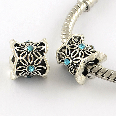 Antique Silver Plated Alloy Rhinestone Large Hole European Beads MPDL-R041-08-1