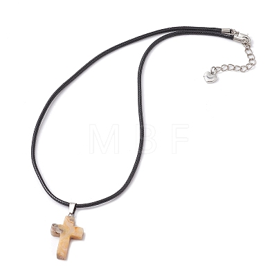 Natural Crazy Agate Cross Pendant Necklaces NJEW-JN04624-03-1