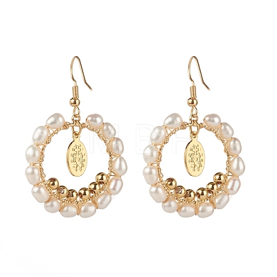Pearl Beads Brass Dangle Earrings EJEW-JE04568-03-1