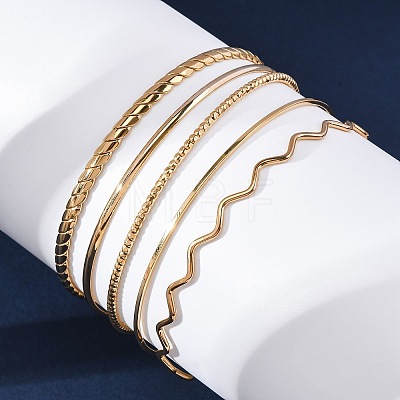 5Pcs 304 Stainless Steel Bangle Set for Women BJEW-S162-01C-G-1