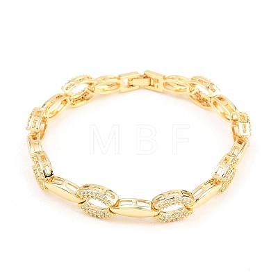 Oval Brass Micro Pave Clear Cubic Zirconia Link Chain Bracelets for Women BJEW-T025-03B-G-1