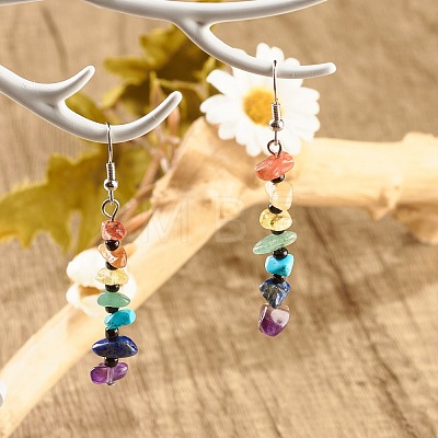 Natural & Synthetic Mixed Gemstone Chip Beaded Dangle Earrings with Glass EJEW-JE04841-1