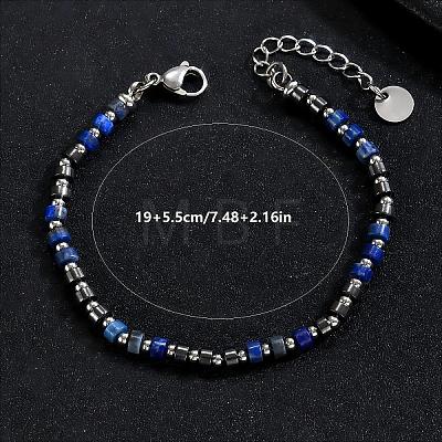 Natural Lapis Lazuli Heishi Beaded Bracelets with 201 Stainless Steel End Chains OQ4301-2-1