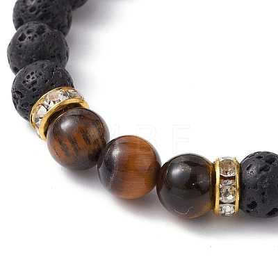Natural Lava Rock & Tiger Eye Braided Bead Bracelets BJEW-JB09729-01-1
